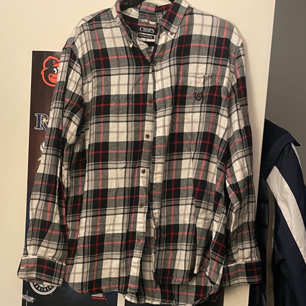 Chaps Men's Casual Plaid Shirt - Black, White, Red